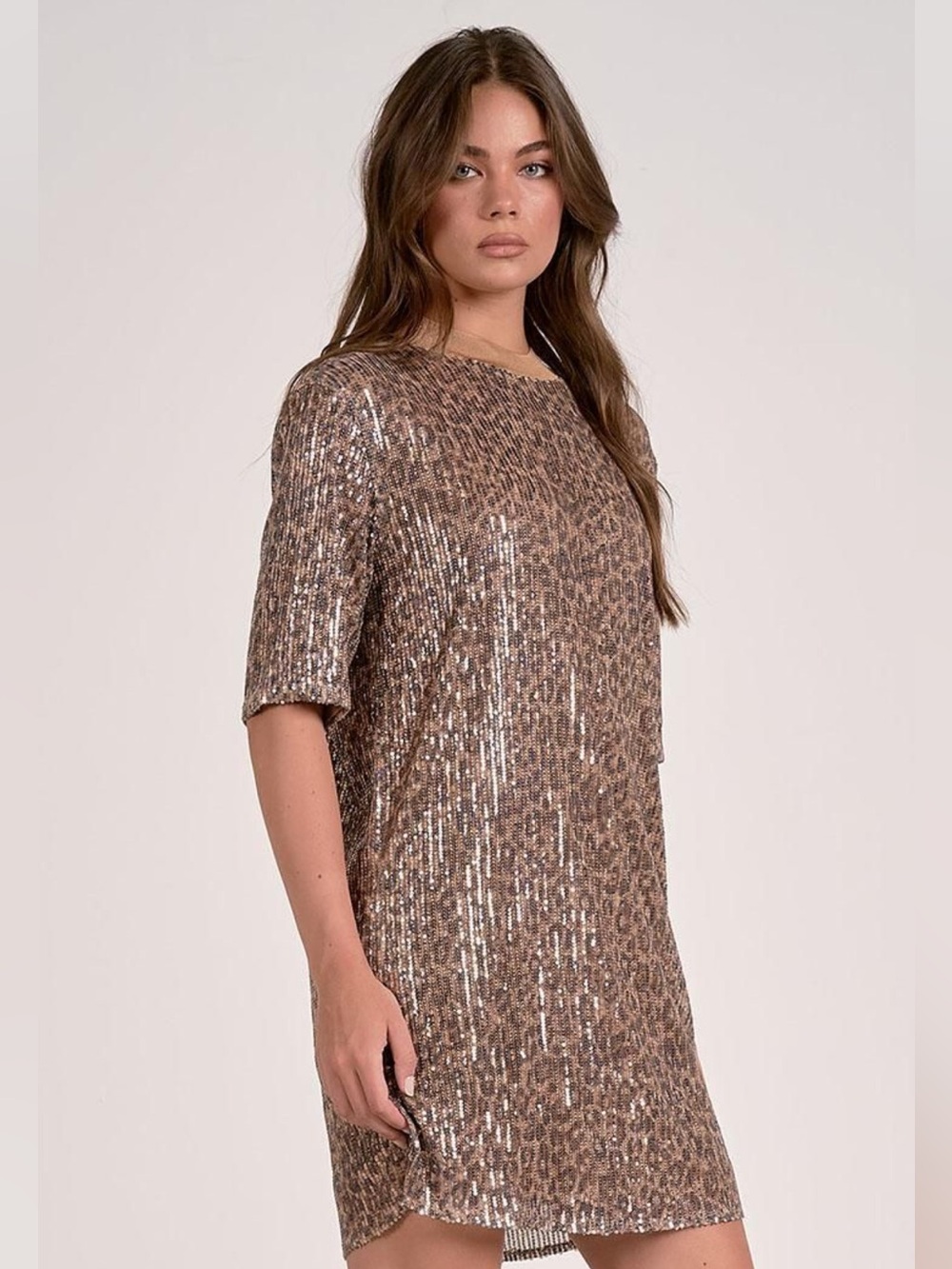 NWT Elan Cheetah Print Sequin Mini Dress / S
